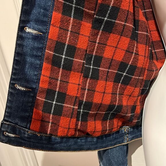 PARASUCO Red Plaid Lined Blue Denim Jacket Size S (fits s/m) see measurements - Picture 12 of 14